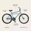 Retrospec Sully Klunker Higher-Tensile Metal Body Beach Cruiser Bicycle Single Pace Bike With BMX Threadless Steering, Vast Tires and Tuck n’ Roll Saddle