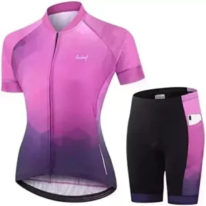 BALEAF Women's Cycling Jersey Set Short Sleeve with 3D Padded Bike Shorts Breathable Shirt Pockets