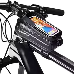 Bike Bag, Bike Phone Front Frame Bag Waterproof Bicycle Bag, Bike Phone Mount Bag, Top Tube Handlebar Bag with Touch Screen Holder Case Cycling Accessories for Mountain Road Bike