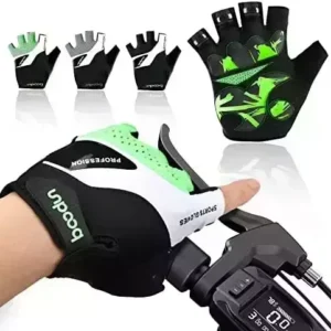 Cycling Gloves Bike Gloves for Men Half-Finger Bike Accessories with Lycra Fabric, Anti-Slip, Shock-Absorbing Padded, Breathable MTB Road Gloves for Outdoor Sports