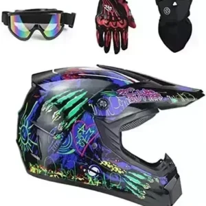 DOT Approved ATV Helmet, Adult Motocross Off Road Dirt Bike Helmet with Goggles Neck Gaiter Gloves, MX BMX Downhill Mountain Bike Helmet for Men Women