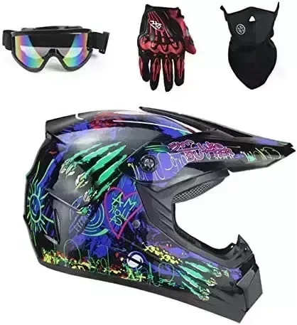 DOT Approved ATV Helmet, Adult Motocross Off Road Dirt Bike Helmet with Goggles Neck Gaiter Gloves, MX BMX Downhill Mountain Bike Helmet for Men Women