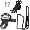 EAONE Bike Accessories- 1 Bike Water Bottle Holder with 1 Pack Silicone Bike Phone Mount and 1 Bike Bell, Alloy Aluminum Lightweight Bike Cup Holder and Bike Phone Holder (Black)