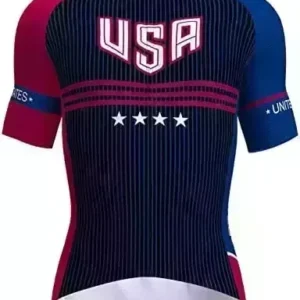 Logas Men's USA Cycling Jersey Short Sleeve Bike Biking Shirts, Breathable Quick Dry American Flag Road Bicycle Clothing