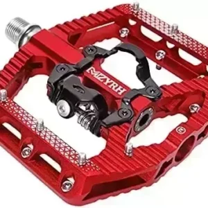 MZYRH MTB Mountain Bike Pedals 3 Bearing Flat Platform Compatible with SPD Dual Function Sealed Clipless Aluminum 9/16" Pedals with Cleats for Road
