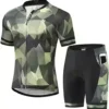 PTSOC Men's Cycling Jersey Set Road Bike Short Sleeve Shirts Suit Padded Shorts Kit MTB Cycling Clothing Outfit Set Quick-Dry