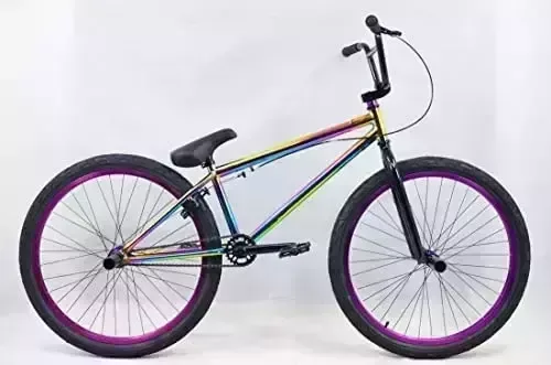 R4 Pro 26" Complete BMX Cruiser Bicycle, Pegs Included, Oil Slick W/Purple Wheels