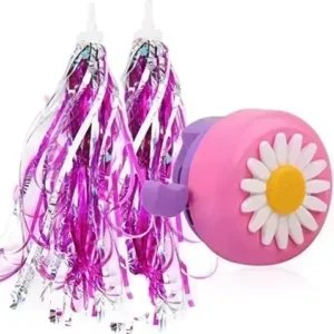 U-LIAN Kids Purple Streamers and Bike Bell for Girls-1 Pack Flower Bicycle Bell with 2 Pack Handlebar Streamers Scooter Tassels for Children's Bike Accessories