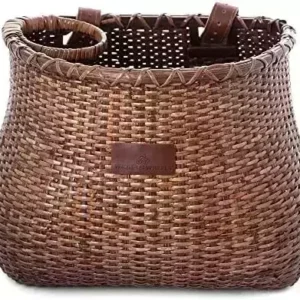 WARNERS WHEELS Bike Basket for Women's Cruiser with Coffee Cup Holder, Handmade Woven Bicycle Baskets mounts to Front Handlebars of Beach Cruisers or Scooters with Vegan Leather Straps
