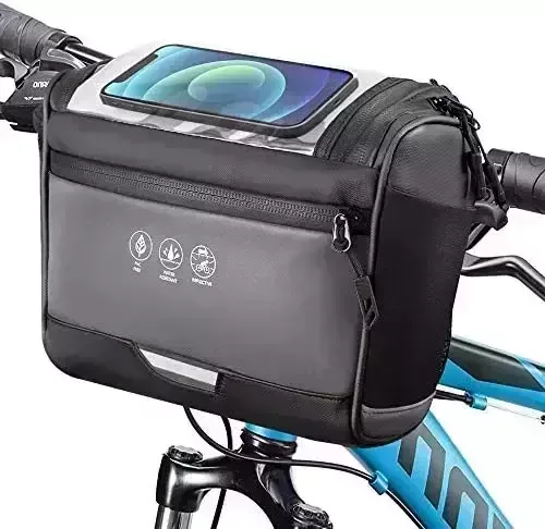 WOTOW Bike Front Handlebar Bag, Large Reflective Bicycle Handlebar Basket Bags Water-Resistant Storage Pannier for Bike Touchable Transparent Phone Holder Pouch for Men Women Road MTB Outdoor Cycling