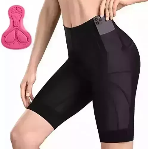 Enqinar Padded Bike Shorts Women, Breathable Cycling Shorts, 3D Padded Mountain Bike Shorts Biking Underwear with Pocket