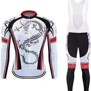 Men Cycling Jersey Set Long Sleeve Pro Cycling Clothes Riding Quick Dry Jacket + Cycling Bib with 9D Pad - Bike Clothing Kit