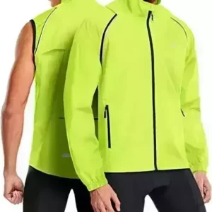 TSLA Men's Cycling Jacket with Removable Sleeves, Reflective Vest Windbreaker, Lightweight Waterproof Running Jackets