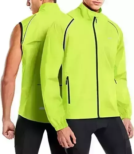 TSLA Men's Cycling Jacket with Removable Sleeves, Reflective Vest Windbreaker, Lightweight Waterproof Running Jackets