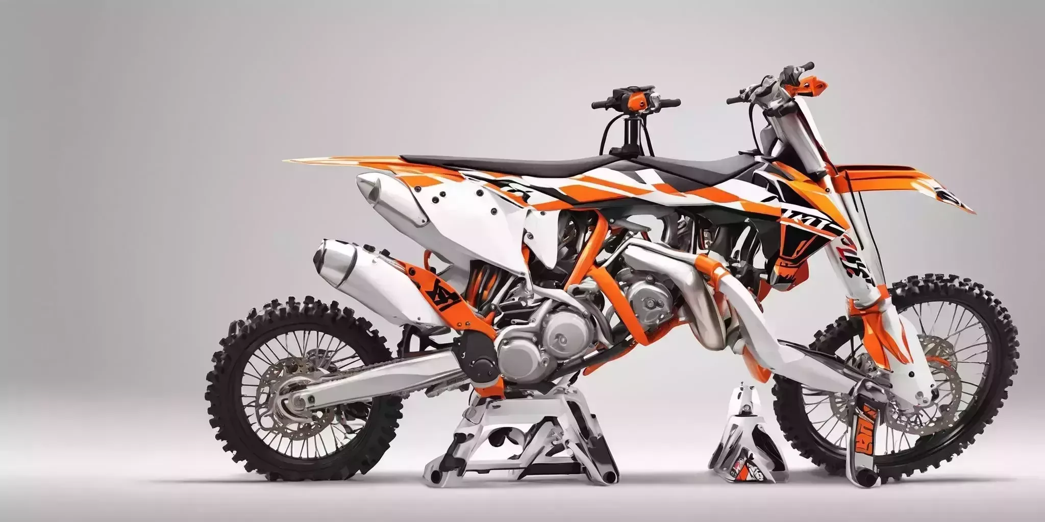 KTM 125SX aftermarket parts in illustration style with gradients and white background