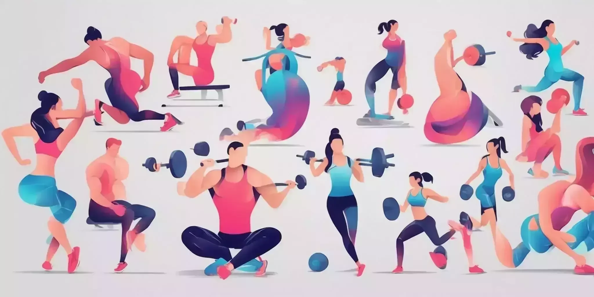 fitness in illustration style with gradients and white background