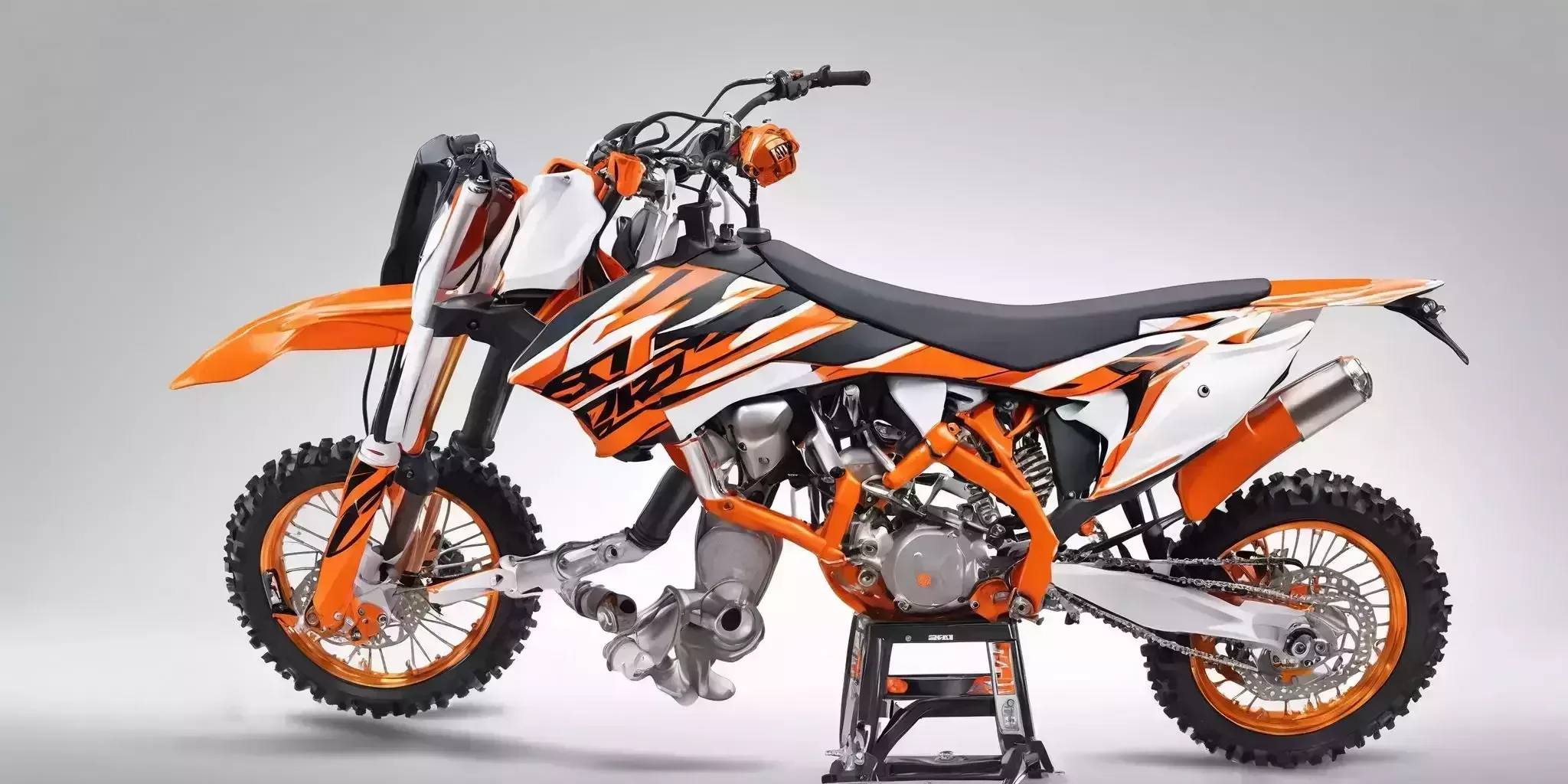 KTM 125SX air suspension in illustration style with gradients and white background