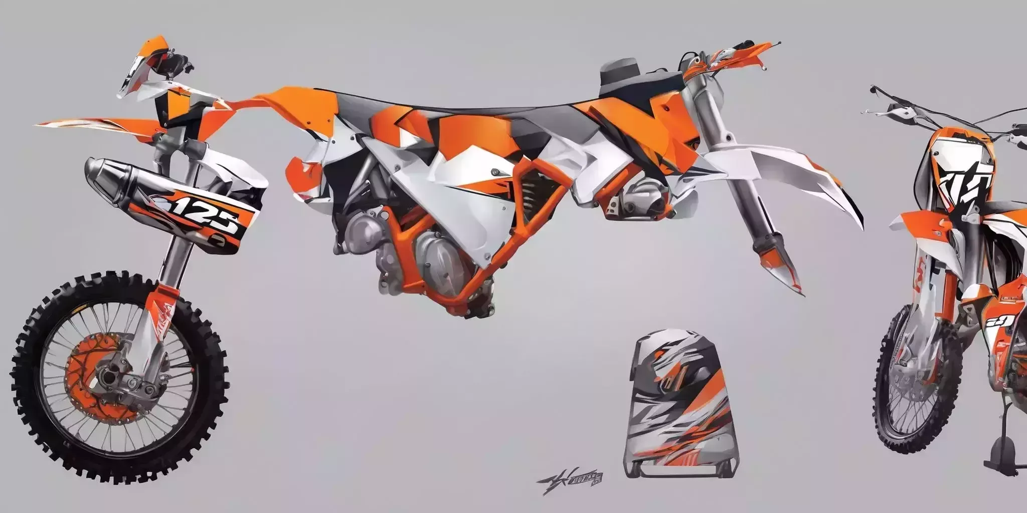 KTM 125SX adjustable in illustration style with gradients and white background