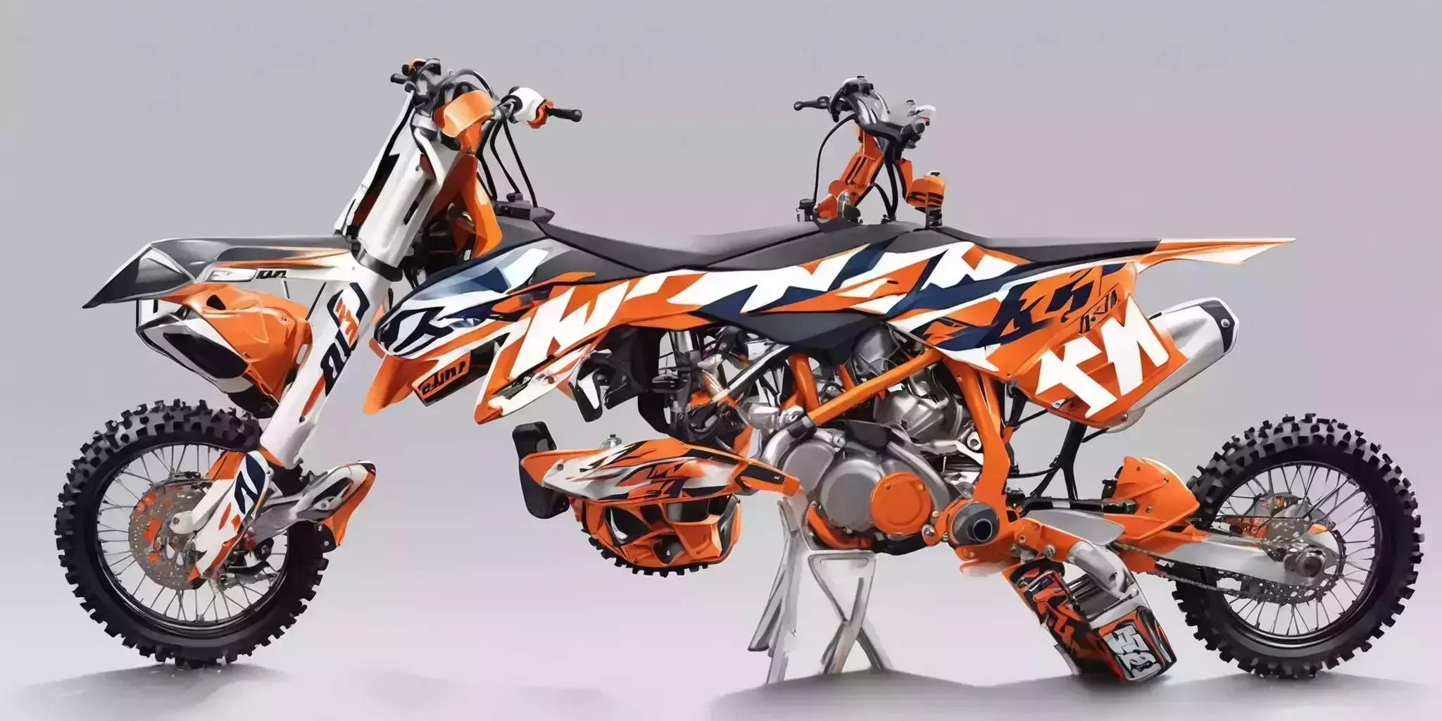 ktm 125sx in illustration style with gradients and white background