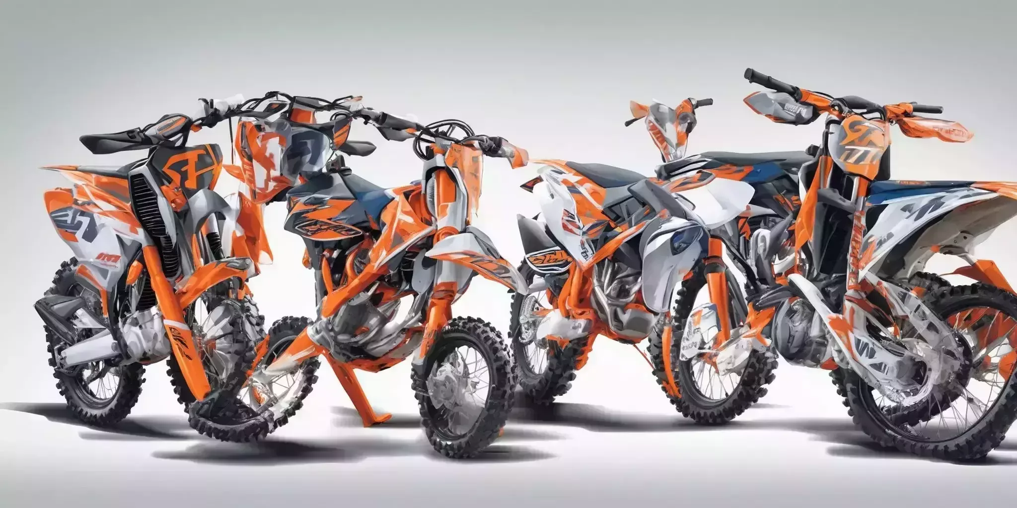 KTM 125SX all terrain tires in illustration style with gradients and white background